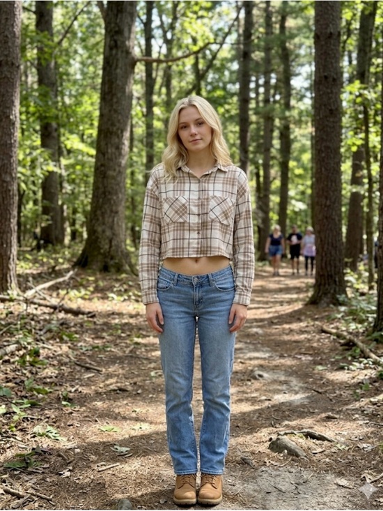 Tops - Cropped Beige Plaid Button-Up Top